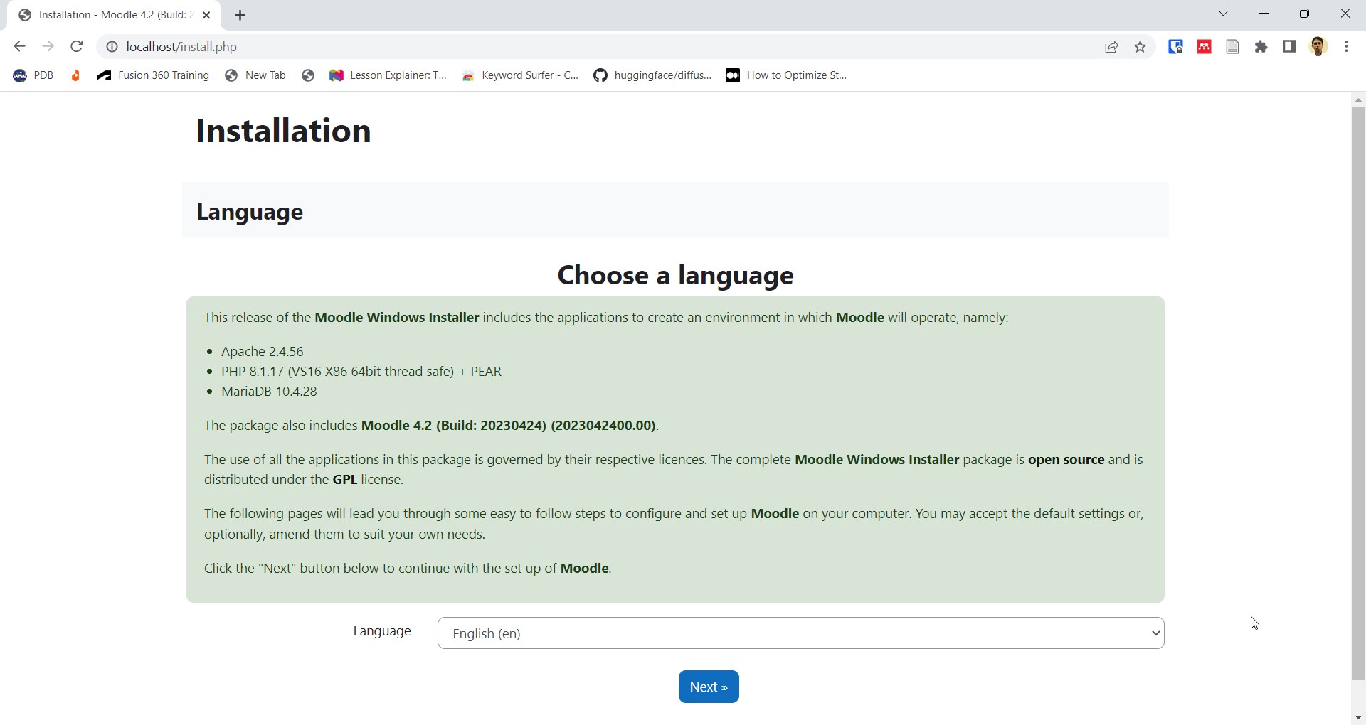 moodle installer screen